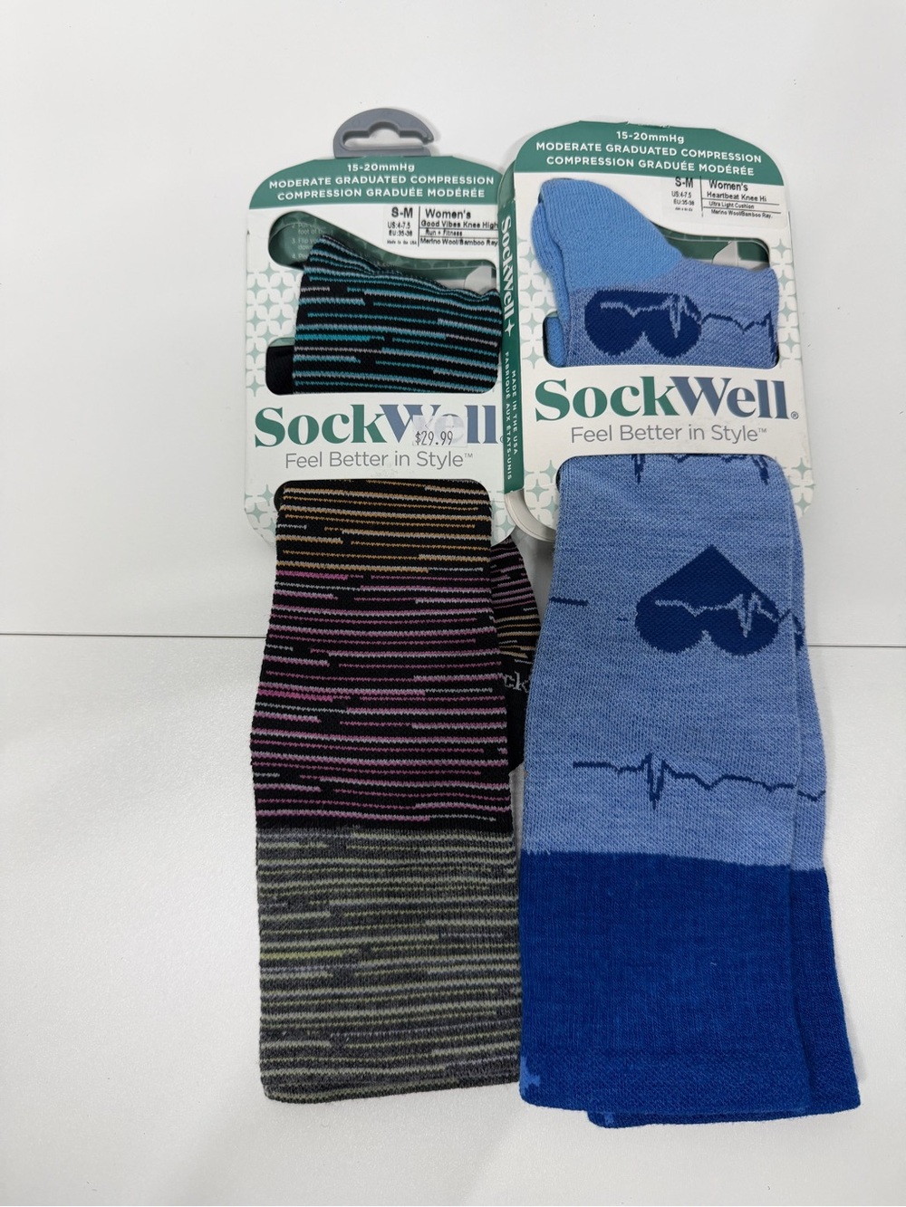 NWT Sockwell Womenโs S/M Compression Socks 15-20 mmHg Knee High 2 Pair Bundle